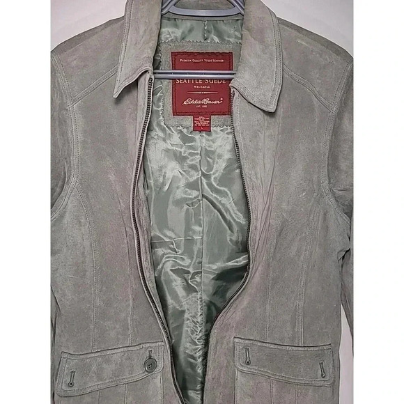 Eddie Bauer Seattle Suede Womens Jacket Gray Size L Western With Pockets - Picture 2 of 4